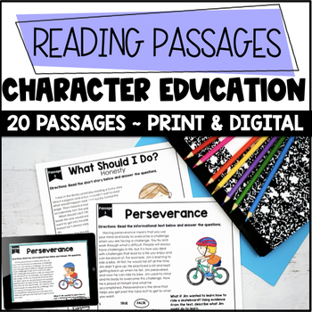 Preview of Character Eduction Fiction and Nonfiction Short Passages Digital and Print