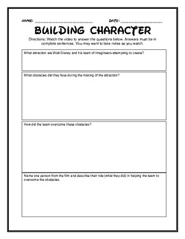 Preview of DISNEY Building Character, Goal Setting Outline (Movie Guide)