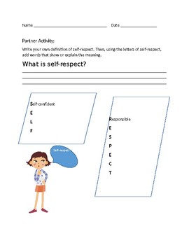 building character self respect or self esteem worksheets tpt