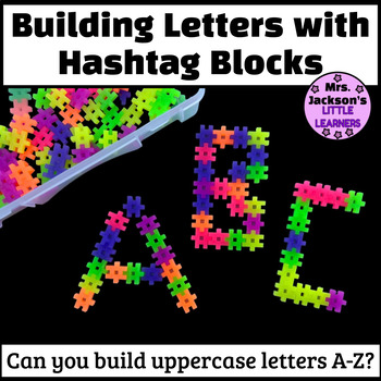 Preview of Building Letters with Hashtag Blocks Task Cards