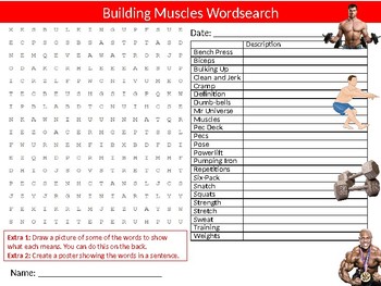 Preview of Building Muscles Wordsearch Sheet Starter Activity Keywords Health & Fitness
