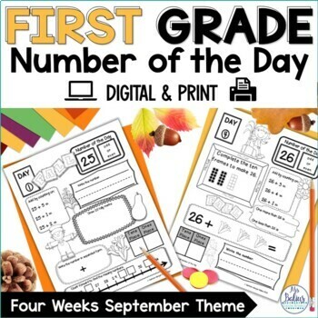Preview of First Grade Math Place Value Practice Number of the Day Fall Autumn