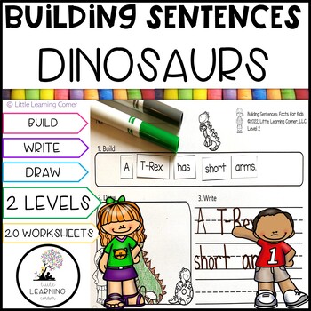 Preview of Building Sentences Dinosaur Facts for Kids | Kindergarten First Grade Writing