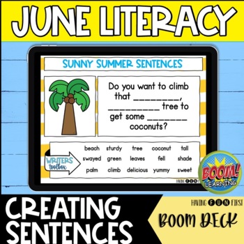 Preview of Building Sentences | Spring Boom Cards Literacy Center  Verbs Adjectives Nouns