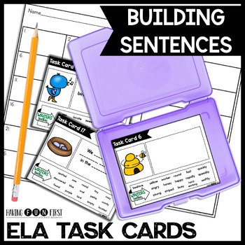 Preview of Building Sentences Verbs and Adjectives Task Cards Scoot Grammar Center