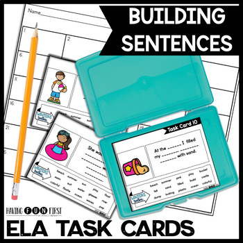 Preview of Building Sentences Verbs and Adjectives Task Cards Scoot Grammar Center