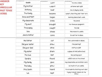Building Sentences Word Cards Irregular Verbs Past Tense - ESL Adults