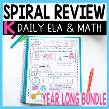 Preview of Kindergarten Spiral Review Calendar Journal - Daily Math and ELA Warm Ups