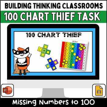 Preview of Building Thinking Classrooms 100 Chart Math Task - 100 Chart Thief Bundle