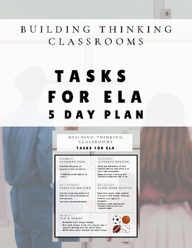 Building Thinking Classrooms - ELA Tasks - 5 Day Plan [Week 2] | TPT