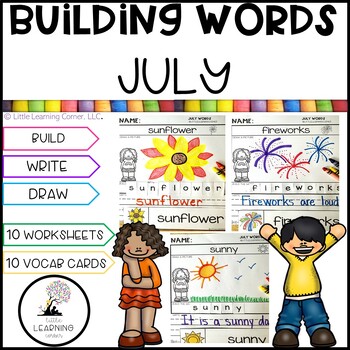 Preview of Building Words JULY | Kindergarten Writing Vocabulary Center Summer