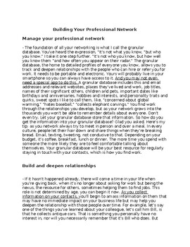Preview of Building Your Professional Network handout, includes questions and answer Key