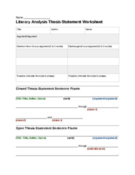 thesis building worksheet