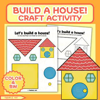Preview of Building a Tiny House Craft Activity, Shapes & Scissors Skills, Cut & Paste