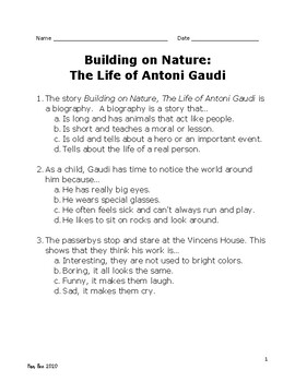 æstetisk indad fordel Building on Nature The Life of Antoni Gaudi Comprehension Test Pearson  MyView