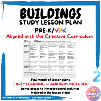 Preview of Buildings Study Lesson Plan Creative Curriculum PRE-K / VPK