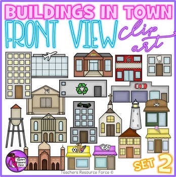 Preview of Buildings in town clip art (front view) set 2