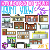 Buildings in town clip art (front view) set 1