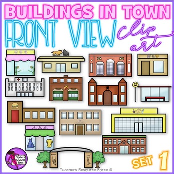 Preview of Buildings in town clip art (front view) set 1
