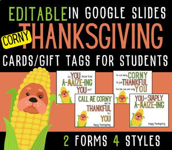 Preview of Bulldog Dressed as Thanksgiving Corn Pun Cards/Gift Tags