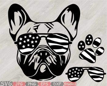 Download Bulldog Usa Flag Glasses Paw Silhouette Svg Clipart Football Dog 4th July 827s