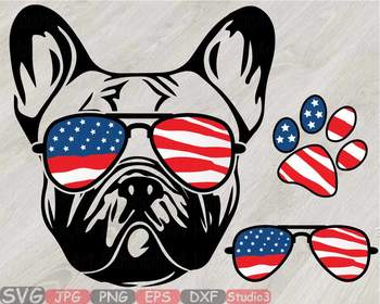 Download Bulldog Usa Flag Glasses Paw Silhouette Svg Patriotic American Dog Us Mug 827s