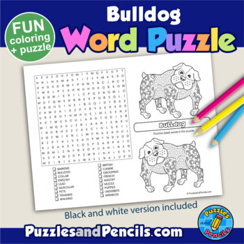 Bulldog Word Search Puzzle and Coloring Activity Page by Puzzles and