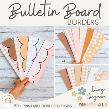 Preview of Bulletin Board Borders | Scalloped & Straight | Daisy Gingham Classroom Decor