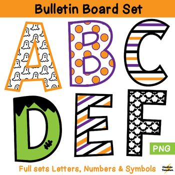 Preview of Bulletin Board Halloween Bundle: Ghost, Bats, Stripes, Frankenstein, Polka Dots