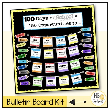 Preview of Back to School Bulletin Board Kit 180 Days of School Opportunities - Editable