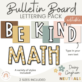 Preview of Bulletin Board Lettering Pack | Daisy Gingham Neutral Classroom Decor | Editable