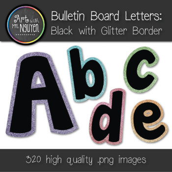 Preview of Bulletin Board Letters: Black with Colorful Glitter Border (Classroom Decor)