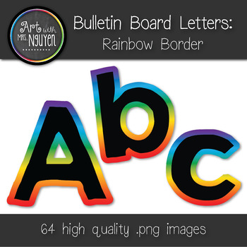 Preview of Bulletin Board Letters: Black with Rainbow Gradient Border (Classroom Decor)
