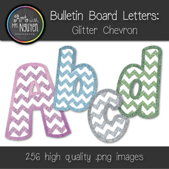 Preview of Bulletin Board Letters: Glitter Chevron (Pink, Green, Silver, Blue)