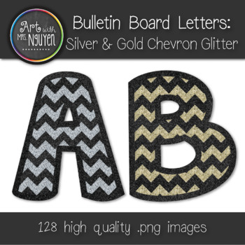 Preview of Bulletin Board Letters: Gold and Silver Glitter Chevron (Classroom Decor)