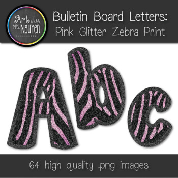Preview of Bulletin Board Letters: Pink Glitter Zebra Stripe (Classroom Decor)