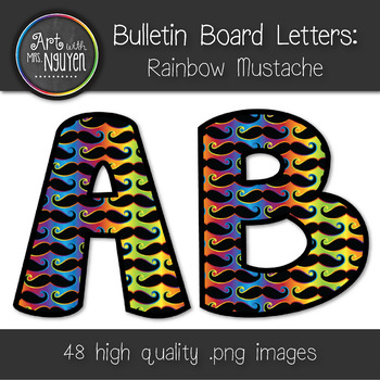 Preview of Bulletin Board Letters: Rainbow Mustache (Classroom Decor)