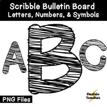Preview of Scribble Bulletin Board Letters & Set Black & White Be Bubbly Clipart Commercial