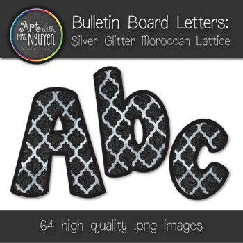 Preview of Bulletin Board Letters: Silver Glitter Moroccan Lattice Pattern
