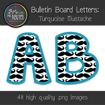 Preview of Bulletin Board Letters: Turquoise Mustache (Classroom Decor)