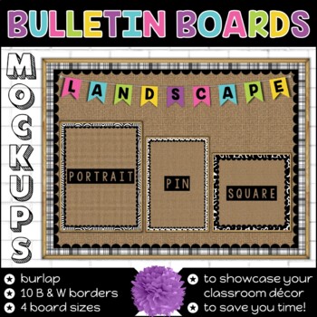 Bulletin Board Mockups | Craft Paper Background | Black and White Borders