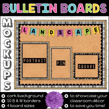 Bulletin Board Mockups | Cork Background | Black and White Borders