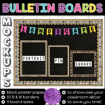 Bulletin Board Mockups | Creased Black Poster Paper | Black and White  Borders