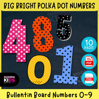 Preview of Bulletin Board Numbers - Big Bright Polka Dot Numbers 0-9