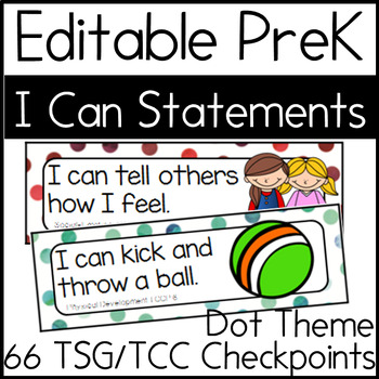 Preview of Editable POLKA DOTS "I Can" Statement Cards {TSG Head Start Pre-K}