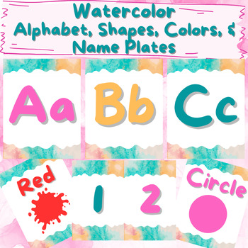 Preview of Bulletin Board Poster, Alphabet Decor, Number 1-10, Shapes Colors, Desk Name Tag