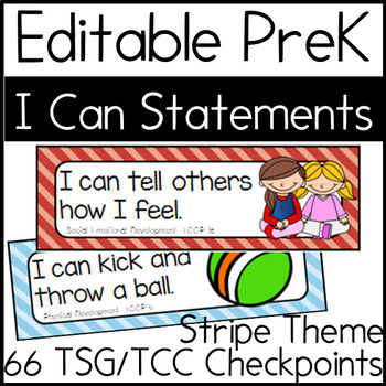 Preview of Editable Bulletin Board STRIPES "I Can" Statement Cards {TSG Head Start Pre-K}