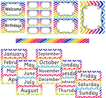 Preview of Bulletin Board Set - banners, name tags, months & days cards- rainbow theme