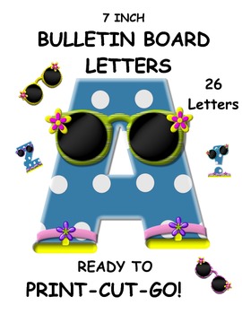 Preview of Bulletin Board and Word Wall Letters Blue Polka Dots A-Z Sunglasses Upper Case