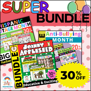 Preview of Bullying Anti Activities, Johnny Appleseed & Hispanic Heritage SUPER BUNDLE